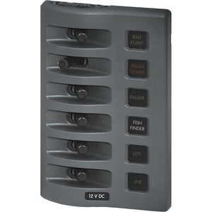 Blue Sea Waterproof Panel IP67 6 Way Switch Panel Grey 4306