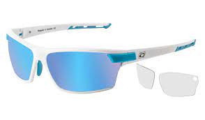Sunglasses Dirty Dog Sport Evolve X1 Satin White Grey/Ice Blue Mirror  Polarised & Clear
