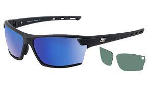 Sunglasses Dirty Dog Sport Evolve X2 Satin Dark Silver-Grey Blue Fusion Mirror  Polarised & Green